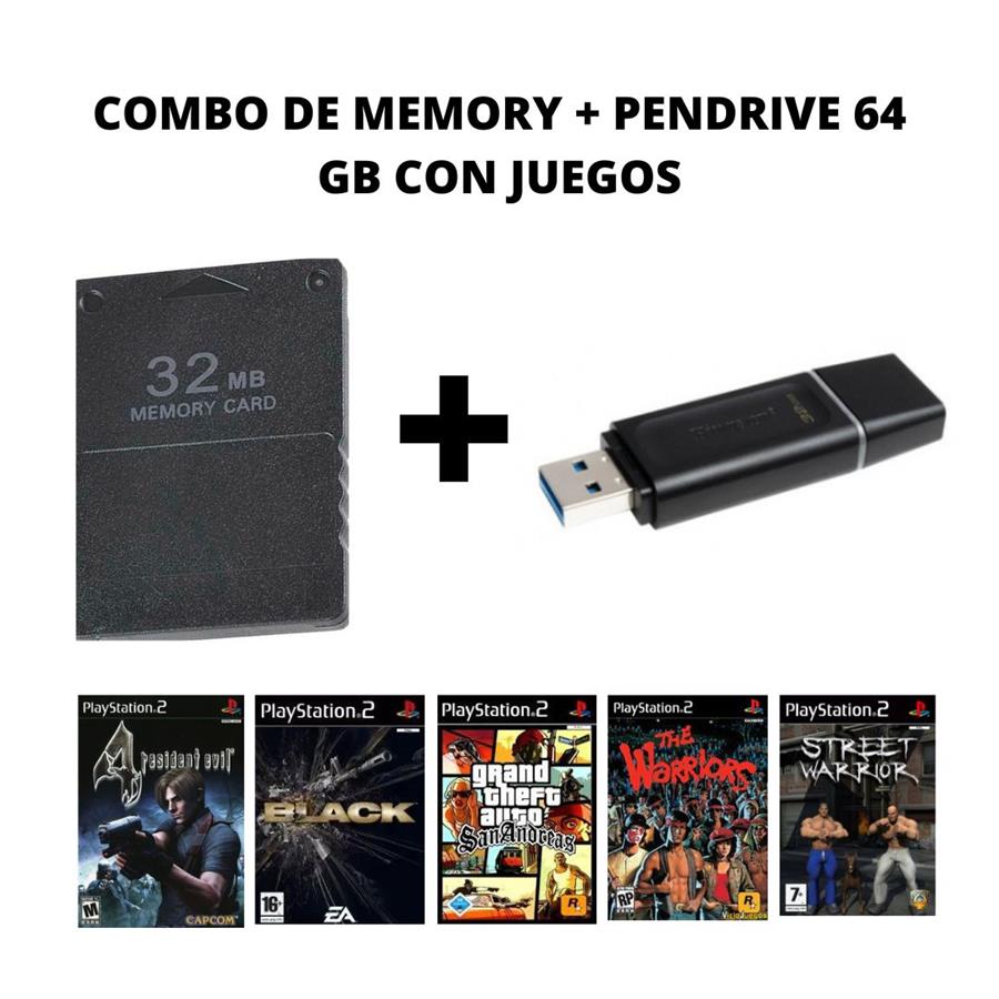 COMBO MEMORY CARD + PENDRIVE DE 64 GB CON JUEGOS