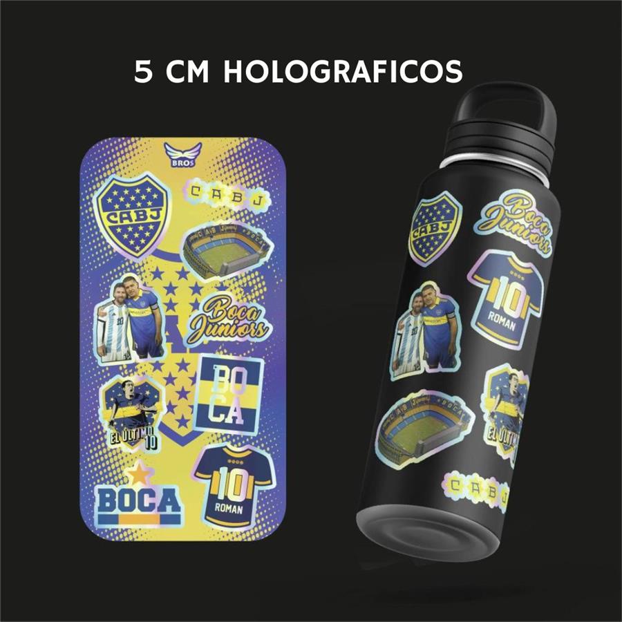 PACK X 9 DE CALCOS / STICKERS 5 CM HOLOGRAFICOS - BOCA