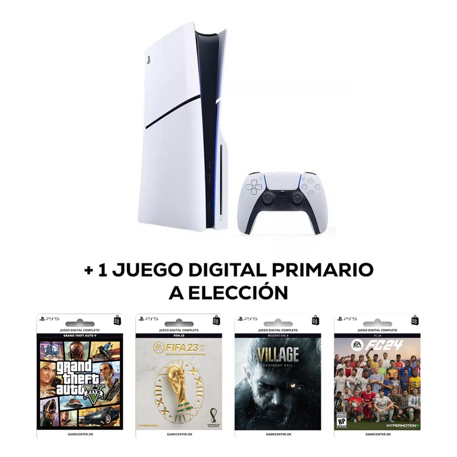 PS5 SLIM STANDARD NUEVA + 1 JUEGO DIGITAL PRIMARIO A ELECCIÓN (POR ENCARGUE)