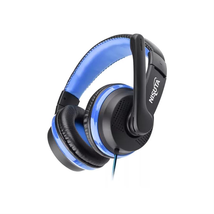 AURICULARES NISUTA GAMING VINCHA CON MICRÓFONO - AZUL Y NEGRO