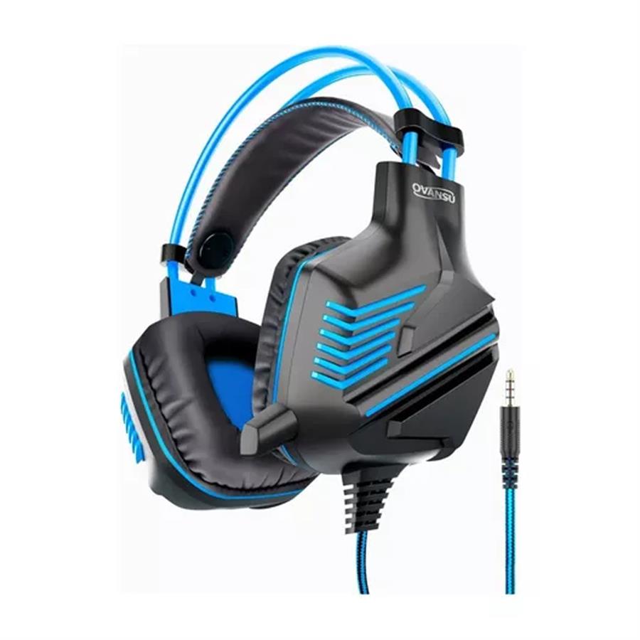 AURICULARES NISUTA GAMING VINCHA CON LUZ Y MICRÓFONO - AZUL Y NEGRO